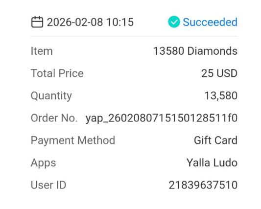 Yalla ludo 13k diamond done ✅